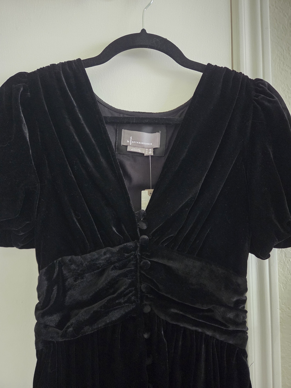 Anthropologie Black Velvet Button-Front Dress